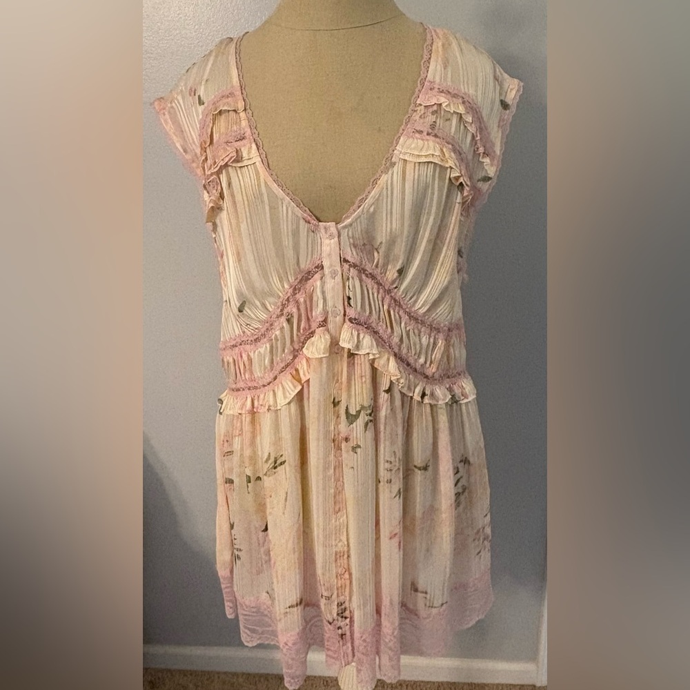 FREE PEOPLE SPRING FLING Mini Dress - Cream and Pink - Picture 5 of 10